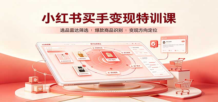 小红书买手变现特训课:账号定位养号起号,选品挂车,笔记标题封面全套教学-来聚吧