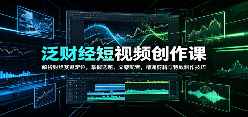 泛财经短视频创作课:解析财经赛道定位,掌握选题、文案配音,精通剪辑与特效制作技巧-来聚吧