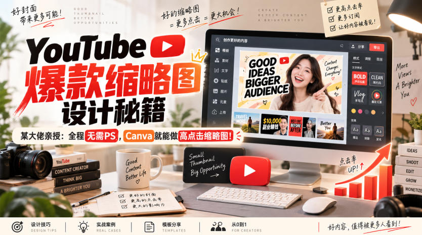 YouTube爆款缩略图设计秘籍，某油管大佬(610万订阅者)亲授，全程无需PS，Canva就能做高点击缩略图！【原创双语字幕】-来聚吧
