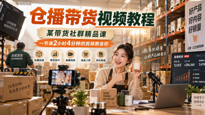 仓播带货视频教程,某带货社群精品课,一节课2小时4分钟的视频教会你-来聚吧