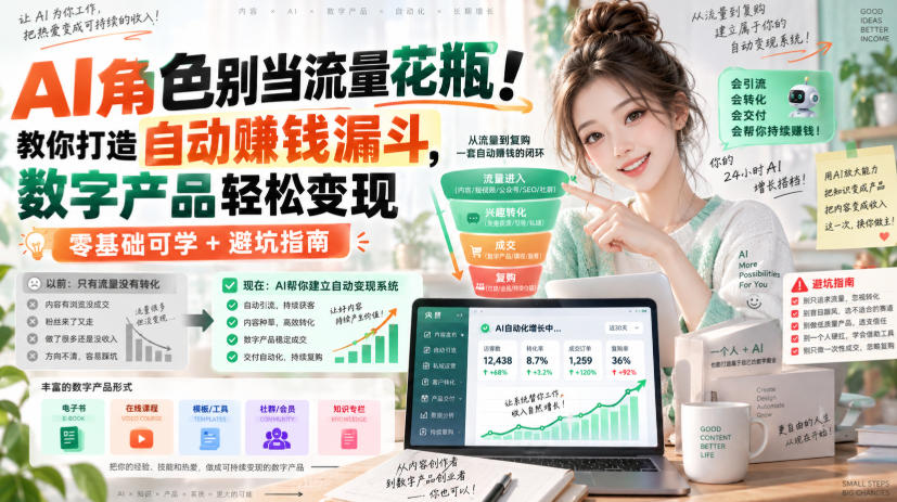 AI角色别当流量花瓶!教你打造自动賺钱漏斗,数字产品轻松变现(零基础可学+避坑指南)【原创双语字幕】-来聚吧