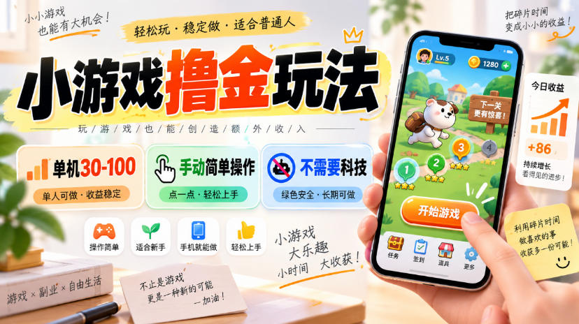 小游戏撸金玩法,单机30-100,手动简单操作,不需要科技-来聚吧
