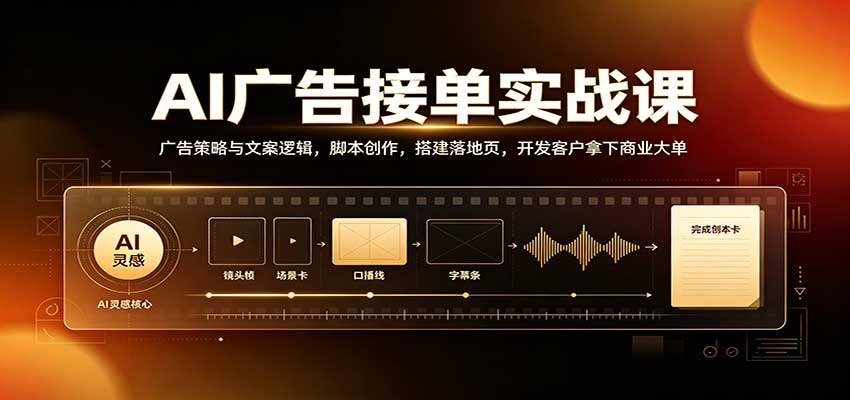 AI广告接单实战:广告策略与文案逻辑,脚本创作,搭建落地页,开发客户拿下商业大单-来聚吧