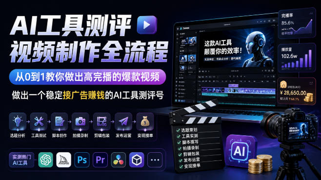 AI工具测评视频制作全流程,从0到1教你做出高完播的爆款视频,做出一个稳定接广告賺钱的AI工具测评号-来聚吧