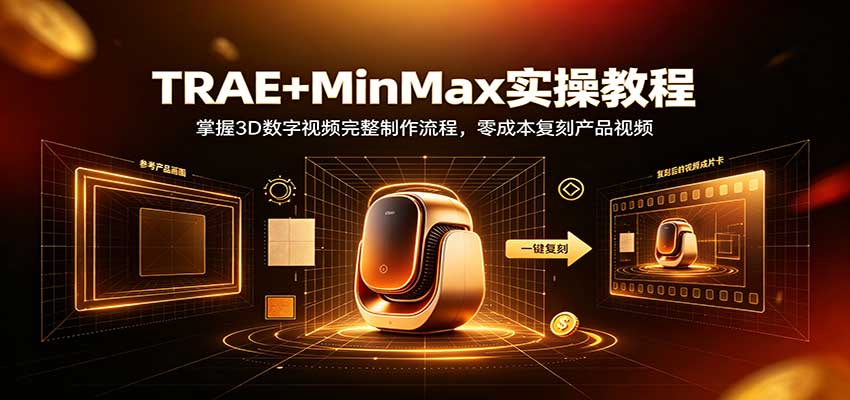 TRAE+MinMax实操教程:3D数字视频完整制作流程,零成本复刻产品视频-来聚吧