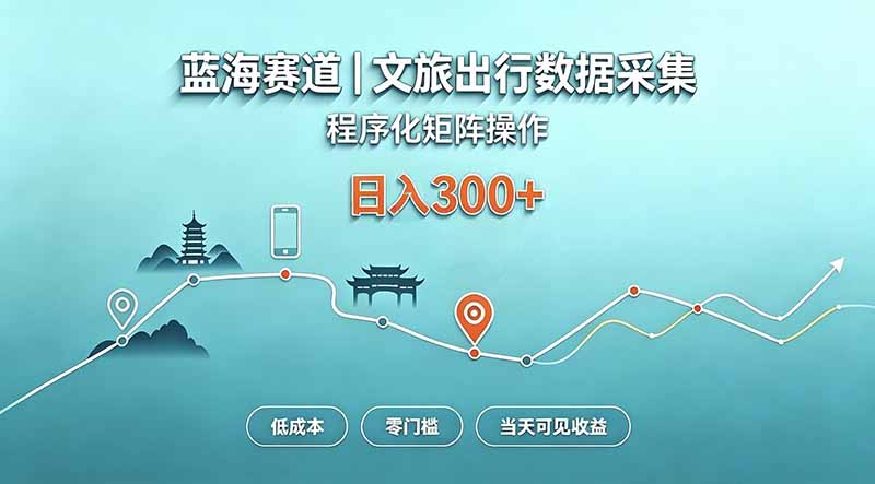蓝海赛道 文旅出行数据采集 程序化矩阵操作 低成本 零门槛 当天可见收益 日入300+-来聚吧