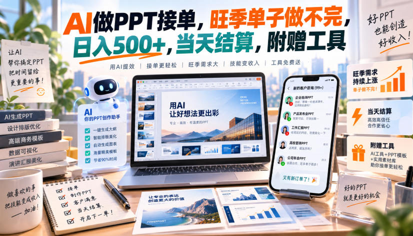 AI做PPT接单，旺季单子做不完，日入500+，当天结算，附赠工具【揭秘】-来聚吧
