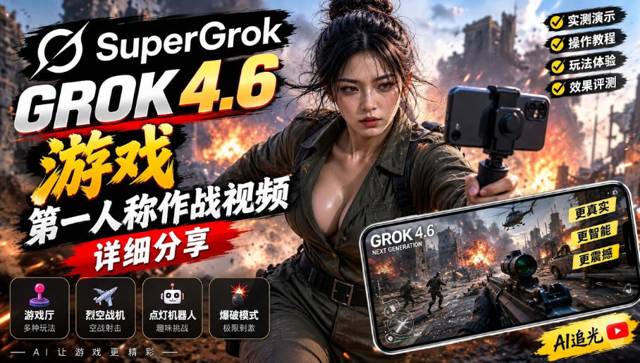 Grok 4.6也能做游戏?第一人称作战视频实测|玩法详细讲解-来聚吧