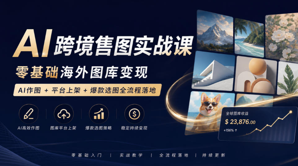 AI跨境售图实战课,零基础海外图库变现,AI作图+平台上架+爆款选图全流程落地-来聚吧