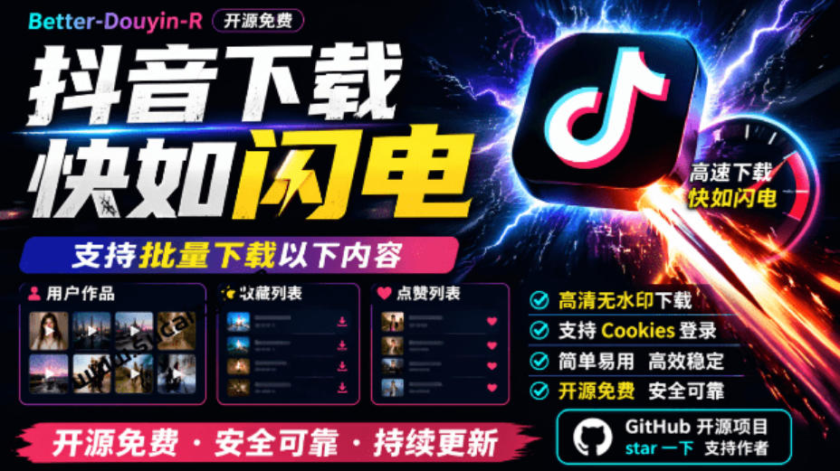 超级好用!抖音视频下载神器,支持批量下载用户作品收藏列表和点赞列表,开源完全免费Better-douyin-R-来聚吧