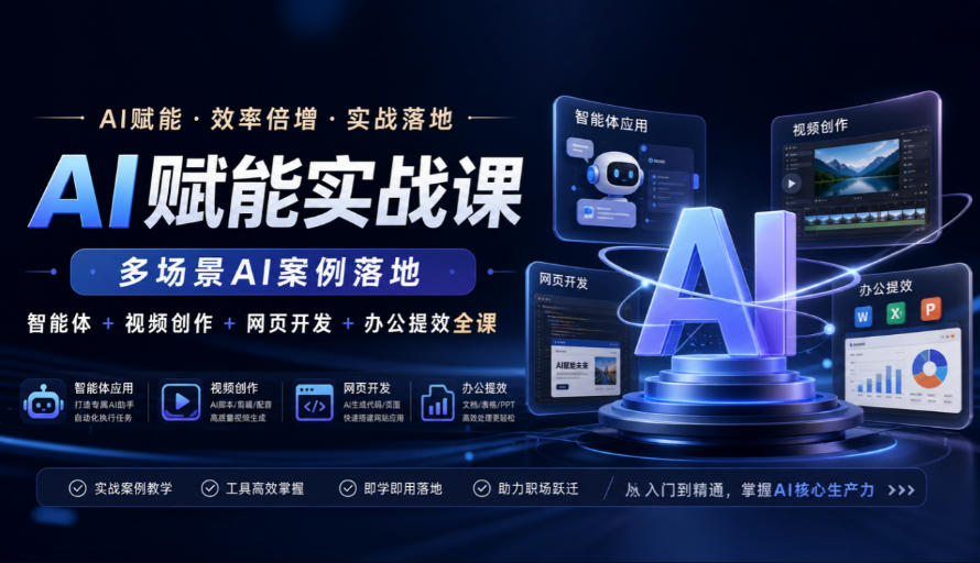 AI赋能实战课,多场景AI案例落地,智能体+视频创作+网页开发+办公提效全课-来聚吧