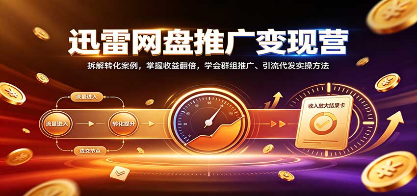 迅雷网盘推广变现营:拆解转化案例,掌握收益翻倍,学会群组推广、引流代发实操方法-来聚吧