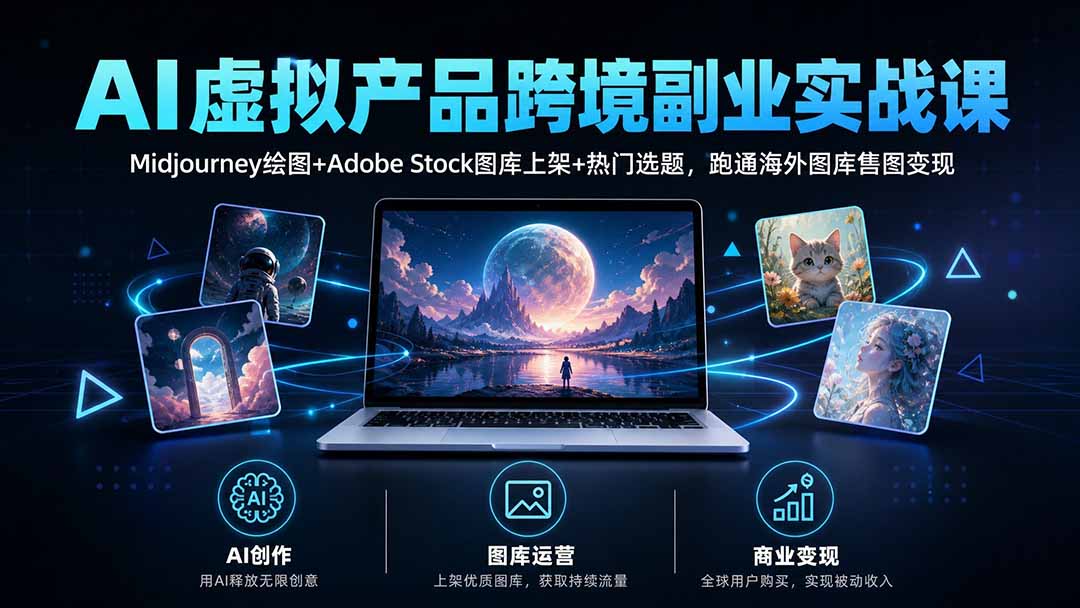AI虚拟产品跨境副业实战课|Midjourney绘图+Adobe Stock图库上架+热门选题,跑通海外图库售图变现-来聚吧