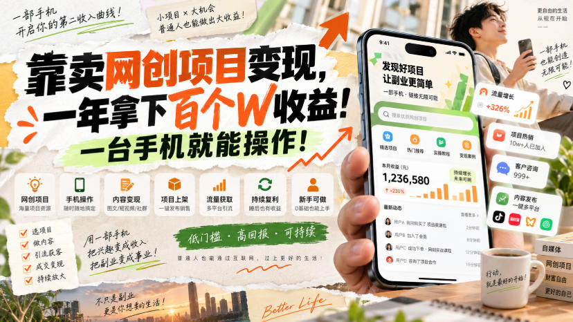 网创小程序虚拟资料变现,一年拿下百万收益,一部手机就可以做,0成本变现副业!-来聚吧