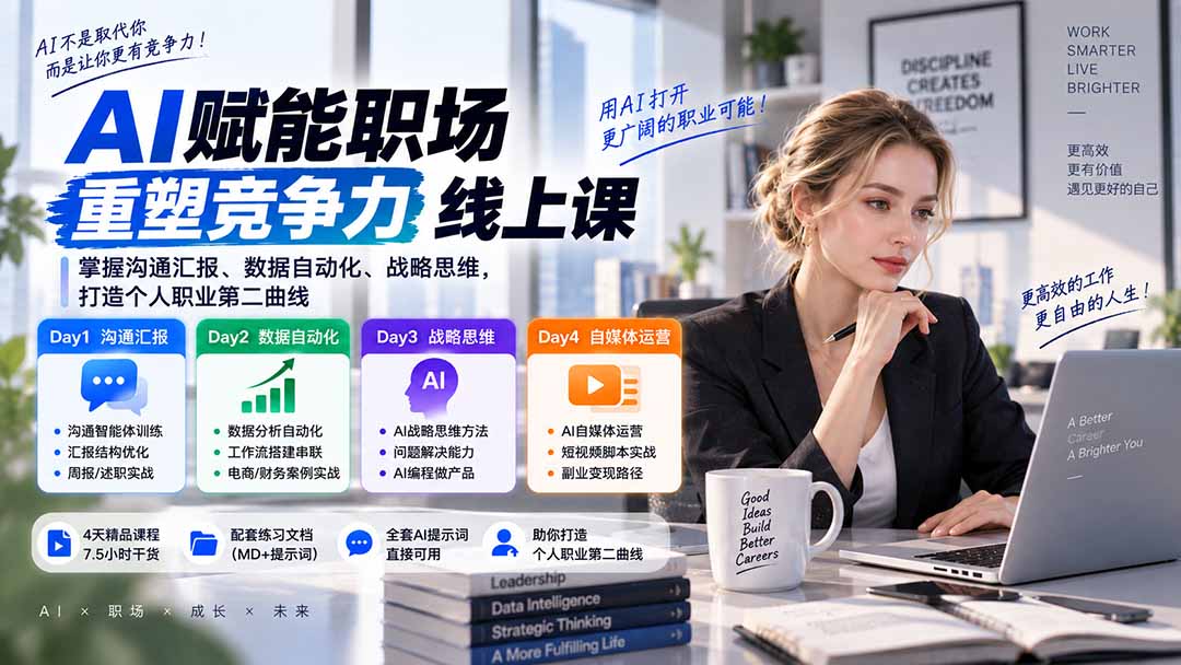 AI职场提效与第二曲线实战课-无水印：学习沟通汇报、数据工作流和战略思维，掌握AI编程做产品及自媒体运营方法-来聚吧