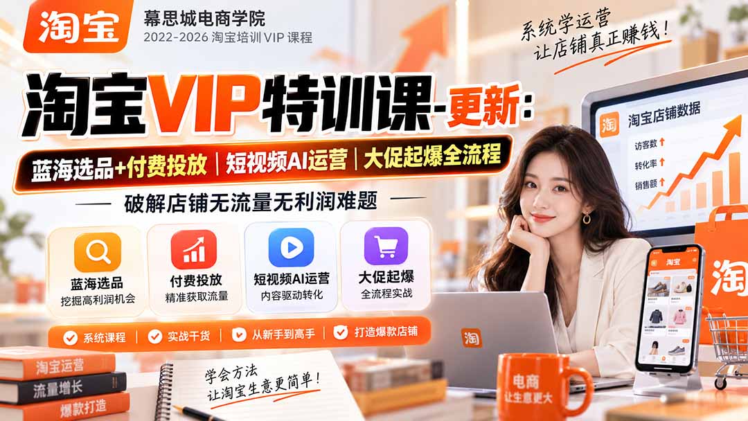 淘宝VIP特训课-更新0917：蓝海选品+付费投放｜短视频AI运营｜大促起爆全流程，破解店铺无流量无利润难题-来聚吧
