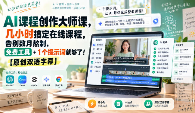 AI课程创作大师课,几小时搞定在线课程,告别数月熬制,免费工具+1个提示词就够了!【原创双语字幕】-来聚吧