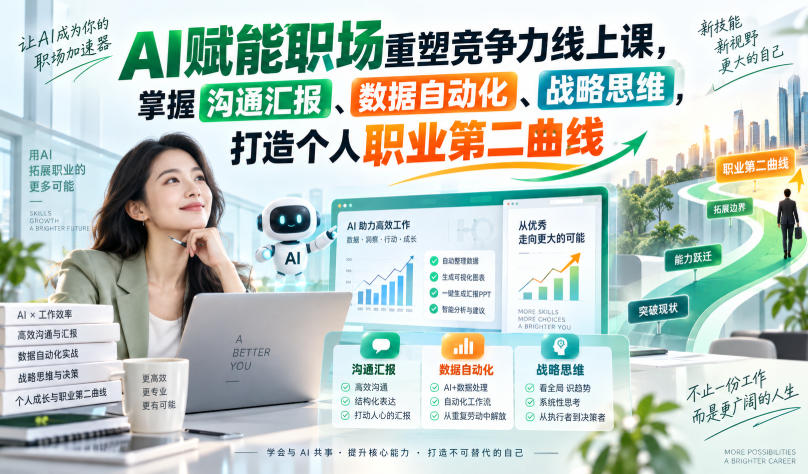AI赋能职场重塑竞争力线上课，掌握沟通汇报、数据自动化、战略思维，打造个人职业第二曲线-来聚吧