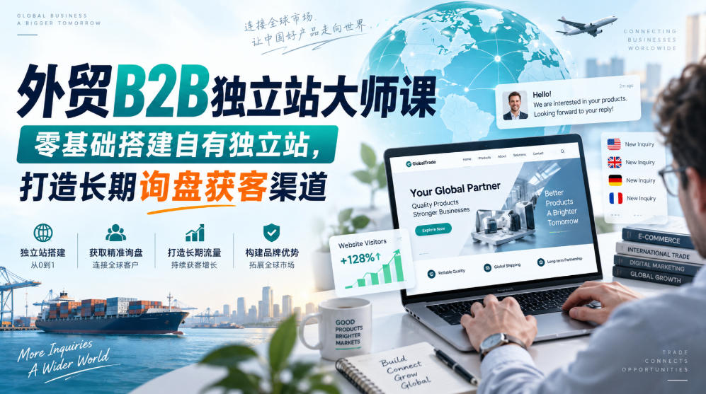 外贸B2B独立站大师课,零基础搭建自有独立站,打造长期询盘获客渠道-来聚吧