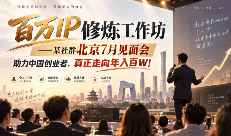 百万IP修炼工作坊——某社群北京7月见面会,助力中国创业者,真正走向年入百W!-来聚吧