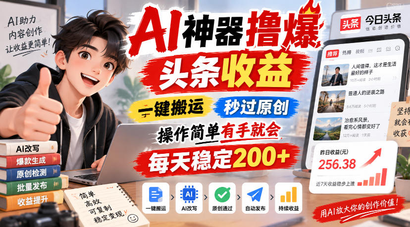 AI神器撸爆头条收益,一键搬运,秒过原创,操作简单有手就会,每天稳定200+【揭秘】-来聚吧