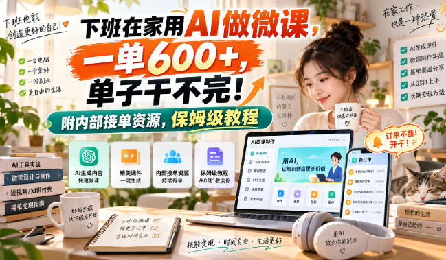 下班在家用AI做微课,一单600+,单子干不完!附内部接单资源,保姆级教程【揭秘】-来聚吧
