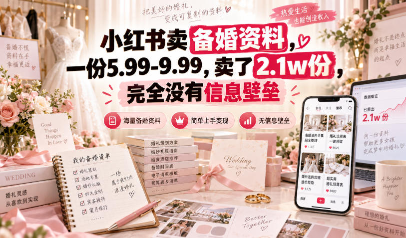 小红书卖备婚资料,一份5.99-9.99,卖了2.1w份,完全没有信息壁垒-来聚吧