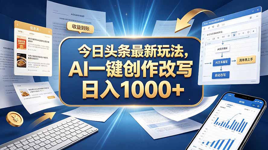 今日头条最新玩法,AI 一键创作改写,简单易上手,轻松日入 1000 +-来聚吧