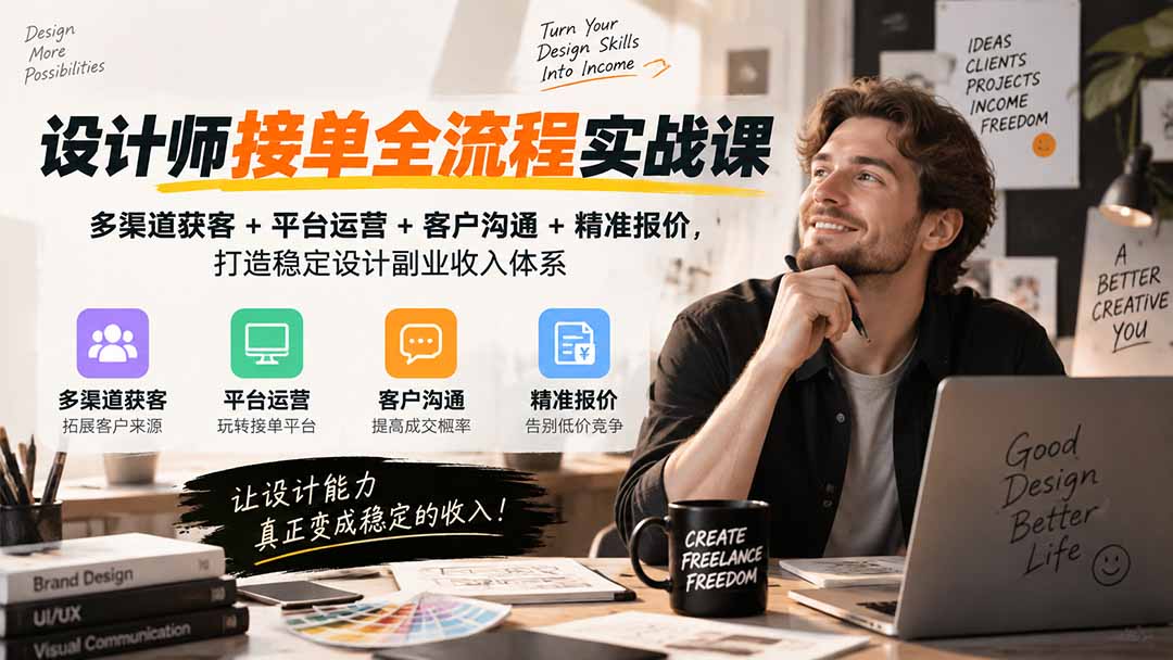 设计师接单全流程实战课-无水印|多渠道获客+平台运营+客户沟通+精准报价,打造稳定设计副业收入体系-来聚吧