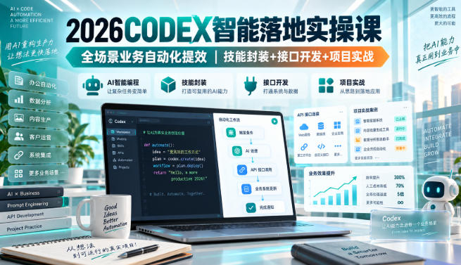 2026Codex智能落地实操课,全场景业务自动化提效,技能封装+接口开发+项目实战-来聚吧