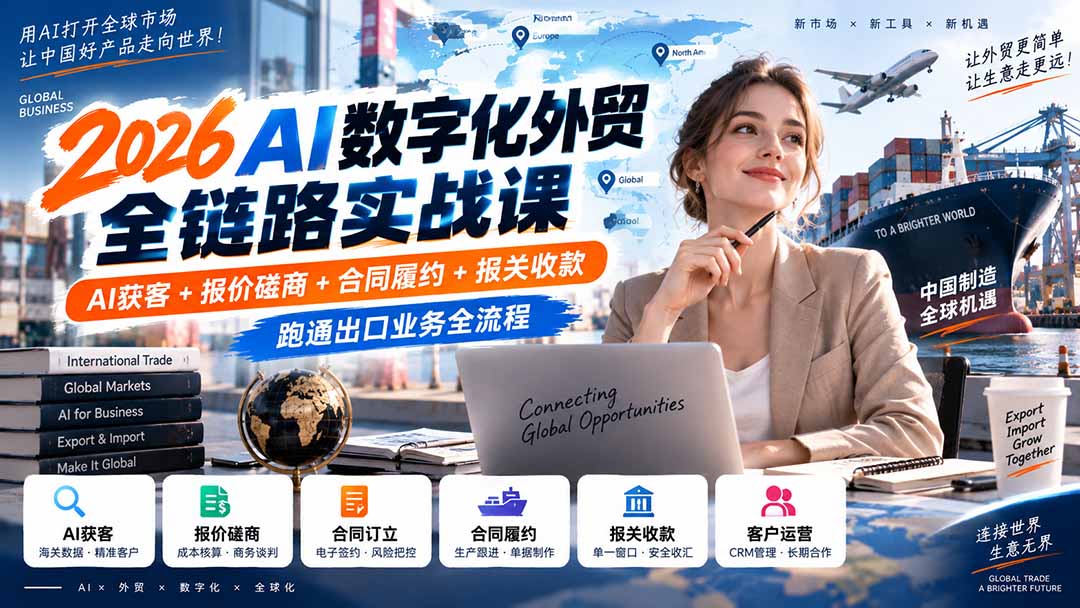 2026AI数字化外贸全链路实战课:AI获客+报价磋商+合同履约+报关收款,跑通出口业务全流程-来聚吧