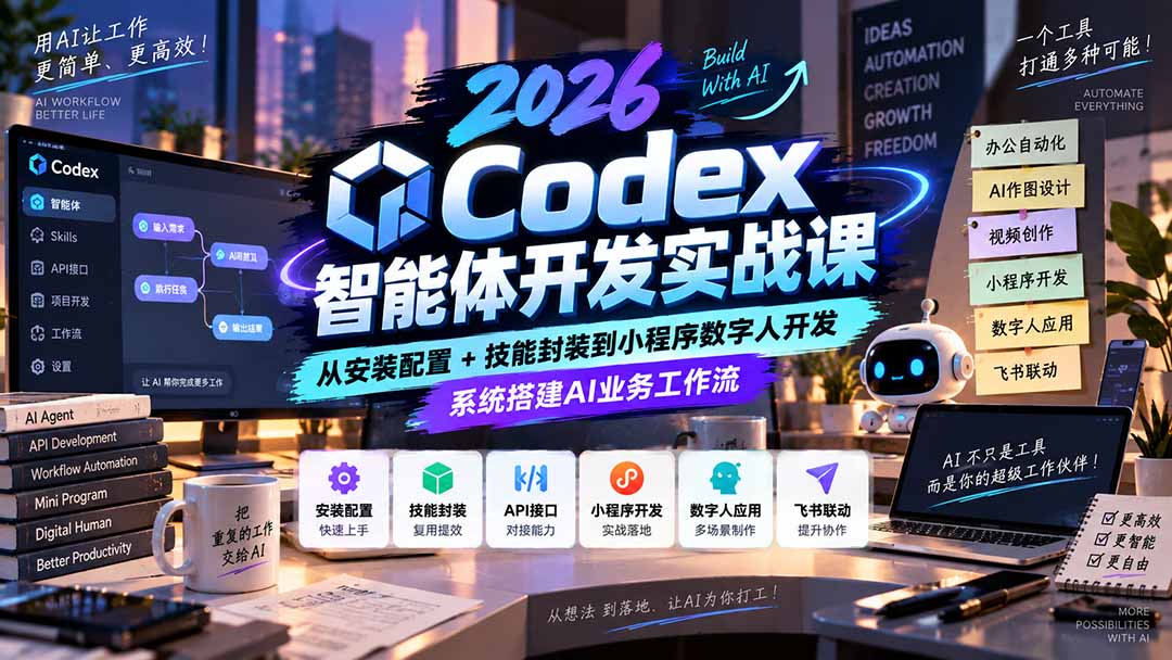 2026Codex智能体开发实战课:从安装配置+技能封装到小程序数字人开发,系统搭建AI业务工作流-来聚吧