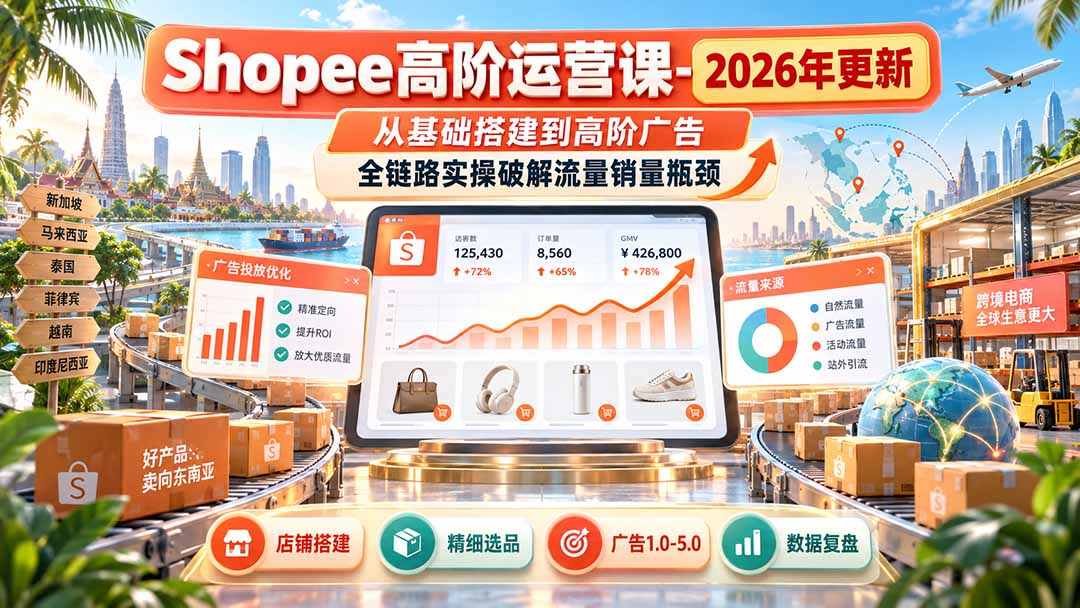 Shopee高阶运营课-更新9月,从基础搭建到高阶广告,全链路实操破解流量销量瓶颈-来聚吧