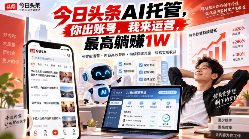 今日头条AI托管，你出账号，我来运营，最高躺賺1W【揭秘】-来聚吧