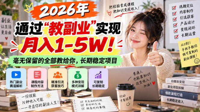 2026年通过“教副业”实现月入1-5W!毫无保留的全部教给你,长期稳定项目【揭秘】-来聚吧