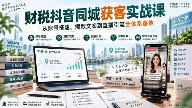 财税抖音同城获客实战课|从账号搭建、爆款文案到直播引流全体系落地-来聚吧