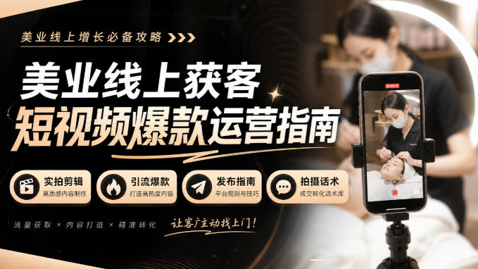 美业线上获客短视频爆款运营指南-无水印,实拍剪辑、引流爆款、发布指南、拍摄话术!-来聚吧