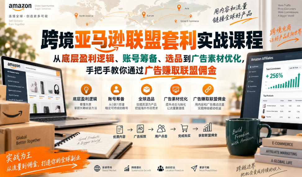 跨境亚马逊联盟套利实战课程,从底层盈利逻辑、账号筹备、选品到广告素材优化,手把手教你通过广告賺取联盟佣金-来聚吧