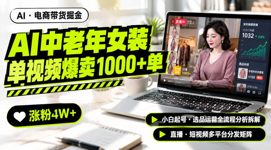 AI中老年服装带货赛道新玩法，一个视频卖出1000多单涨粉4W+，小白起号选品运营全流程分析拆解-来聚吧