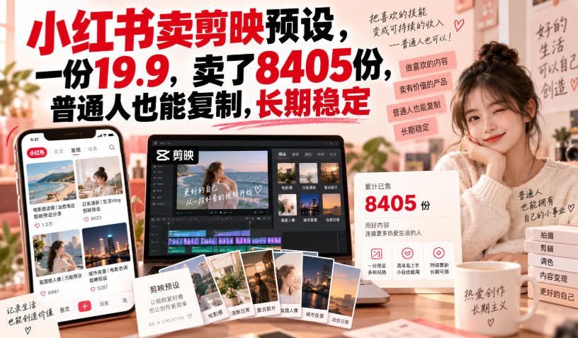 小红书卖剪映预设,一份19.9,卖了8405份,普通人也能复制,长期稳定-来聚吧