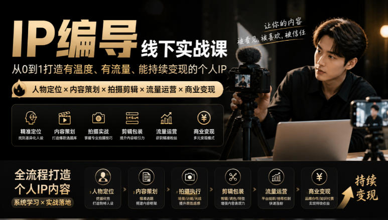 【无水印】IP编导线下实战课,从人物定位到短视频拍摄剪辑,全流程打造有温度、有流量、能持续变现的个人IP内容-来聚吧