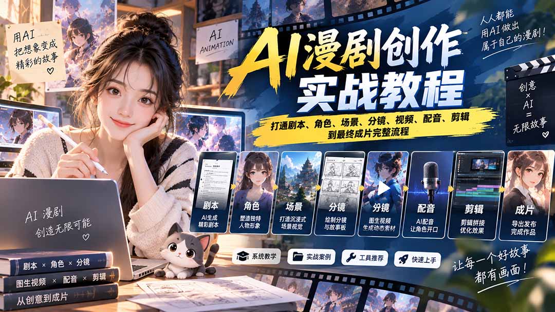 2026 AI漫剧创作实战教程:打通剧本、角色、场景、分镜、视频、配音、剪辑到最终成片完整流程-来聚吧