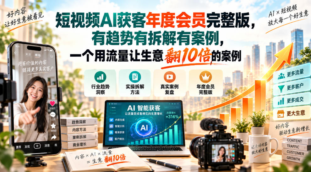 短视频AI获客年度会员完整版,有趋势有拆解有案例,一个用流量让生意翻10倍的案例-来聚吧