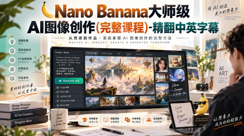 【无水印】Nano Banana大师级AI图像创作(完整课程)-精翻中英字幕-来聚吧