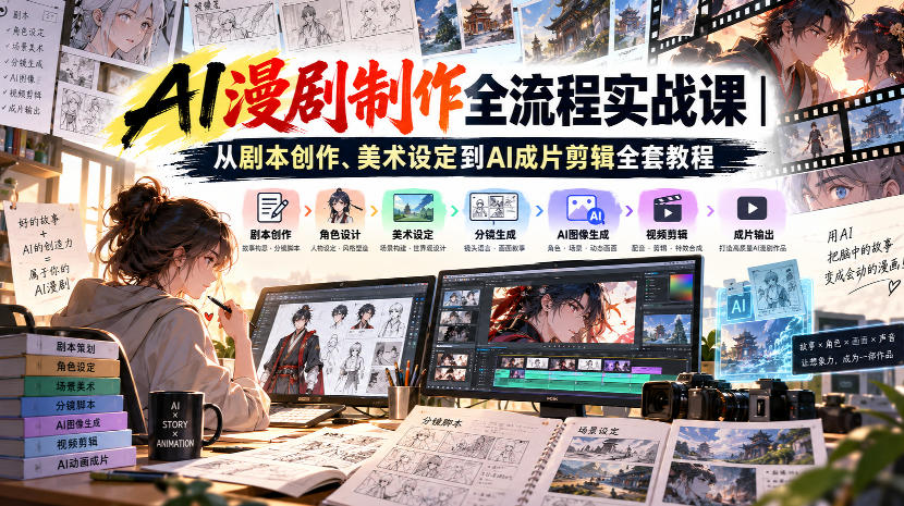 AI漫剧制作全流程实战课|从剧本创作、美术设定到AI成片剪辑全套教程-来聚吧