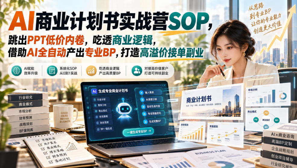 AI商业计划书实战营SOP,跳出PPT低价内卷,吃透商业逻辑,借助AI全自动产出专业BP,打造高溢价接单副业-来聚吧