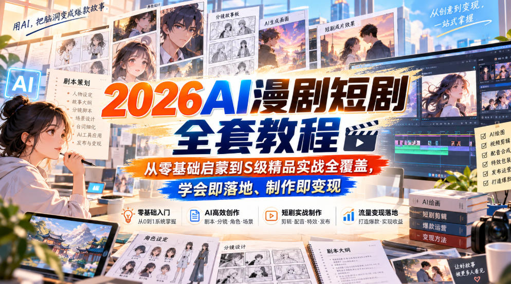2026AI漫剧短剧全套教程,从零基础启蒙到S级精品实战全覆盖,学会即落地、制作即变现-来聚吧