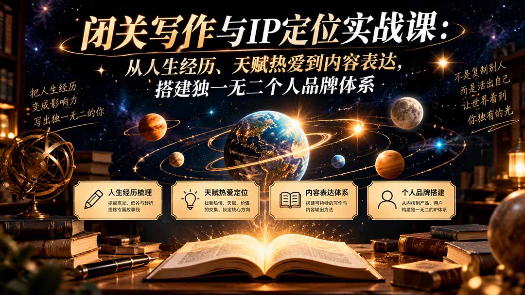 闭关写作与IP定位实战课:从人生经历、天赋热爱到内容表达,搭建独一无二个人品牌体系-来聚吧