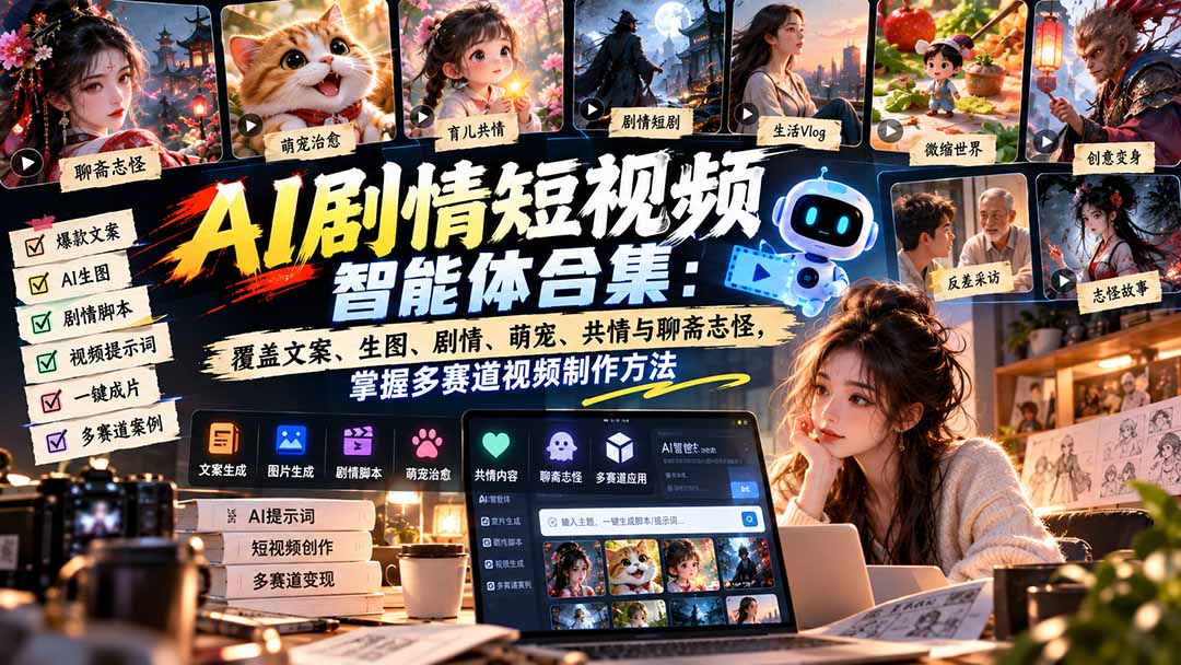 【无水印】AI剧情短视频智能体合集:覆盖文案、生图、剧情、萌宠、共情与聊斋志怪,掌握多赛道视频制作方法-来聚吧