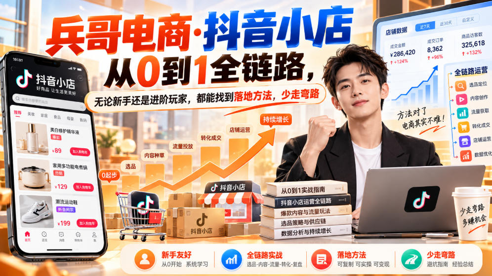 【无水印】兵哥电商·抖音小店从0到1全链路,无论新手还是进阶玩家,都能找到落地方法,少走弯路(更新9月)-来聚吧